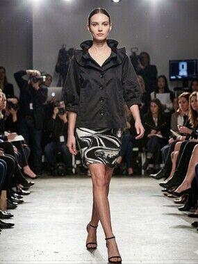 Samuel Dong Cropped Ruffled Collar Evening-wear Cocktail Jacket / Sz L / Black
